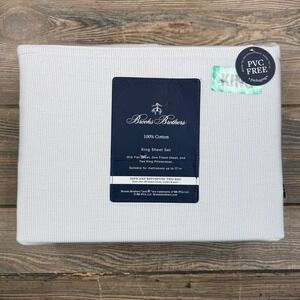 Brooks Brothers King Sheet Set Blue White Pinstripe 100% Cotton 4 Piece NEW